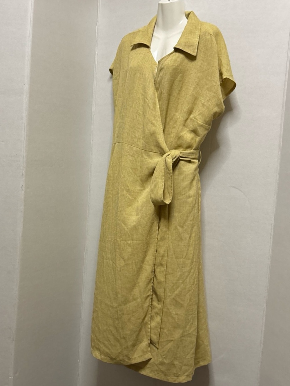 Ashley Stewart Mustard Yellow Wrap Dress Women’s Size 18 Tie Front C1